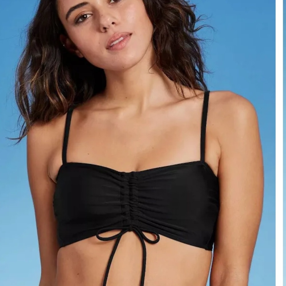 Xhilaration Black Ruched Bandeau Bikini Top